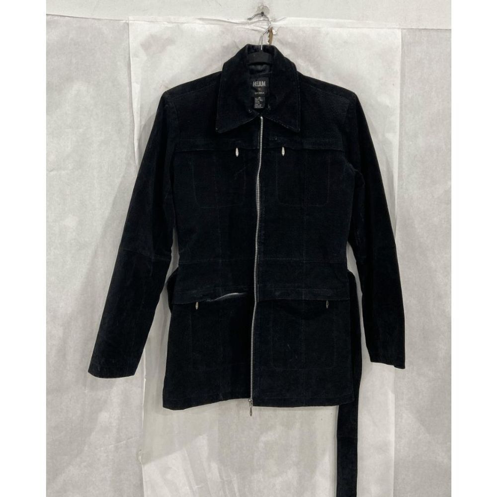 Helium London Black 100% Leather Jacket Collared Belted Full-Zip Coat, Sz Medium - Picture 2 of 13